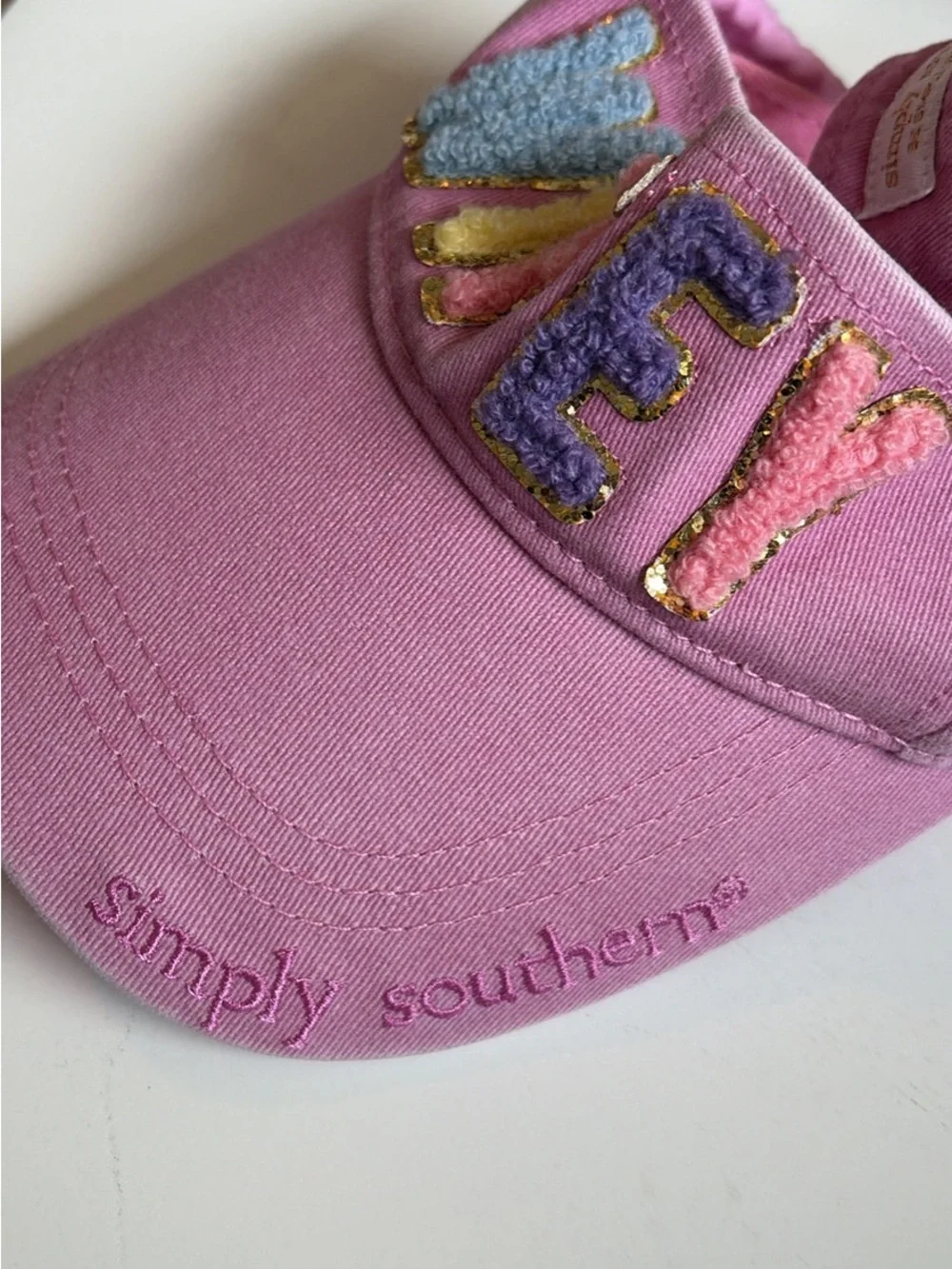 Simply Southern Pink Visor with Multicolor Chenille 
